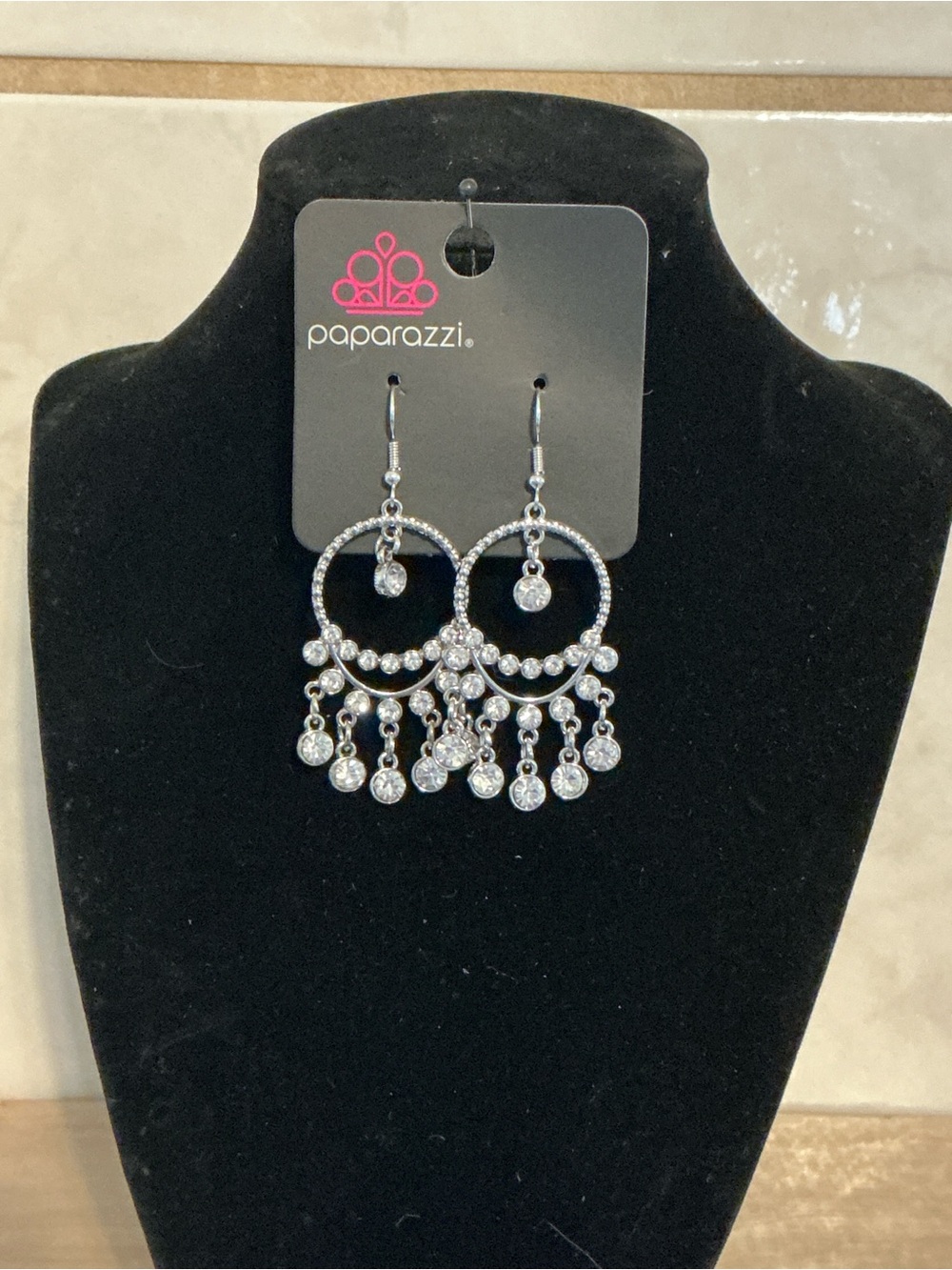 Paparazzi Silver Crystal Fringe Hoop Earrings